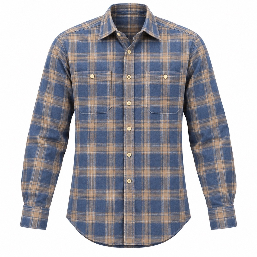 Patagonia Fjord Flannel Size L Blue Tan Plaid Gorpcore Organic Cotton Shirt